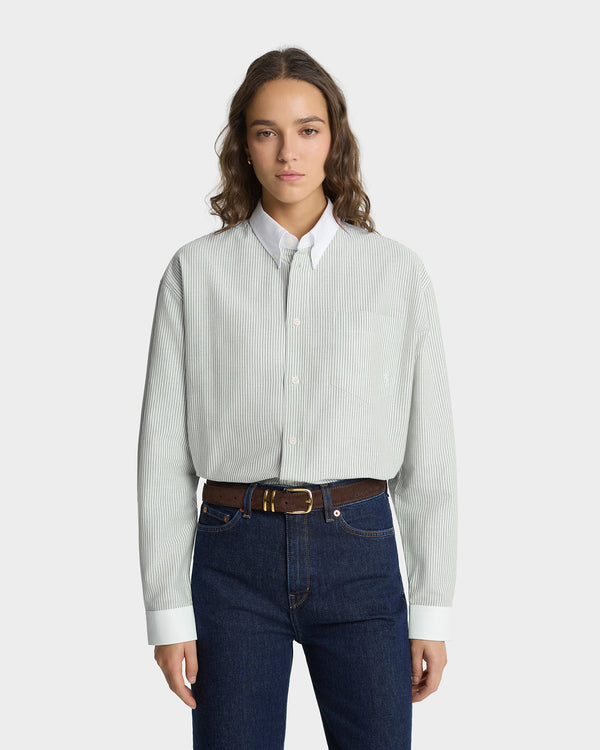 Sporty & Rich SRC Oversized Oxford Shirt - Forest Striped