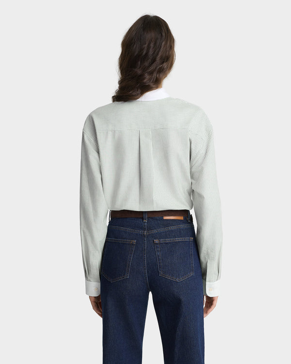 Sporty & Rich SRC Oversized Oxford Shirt - Forest Striped