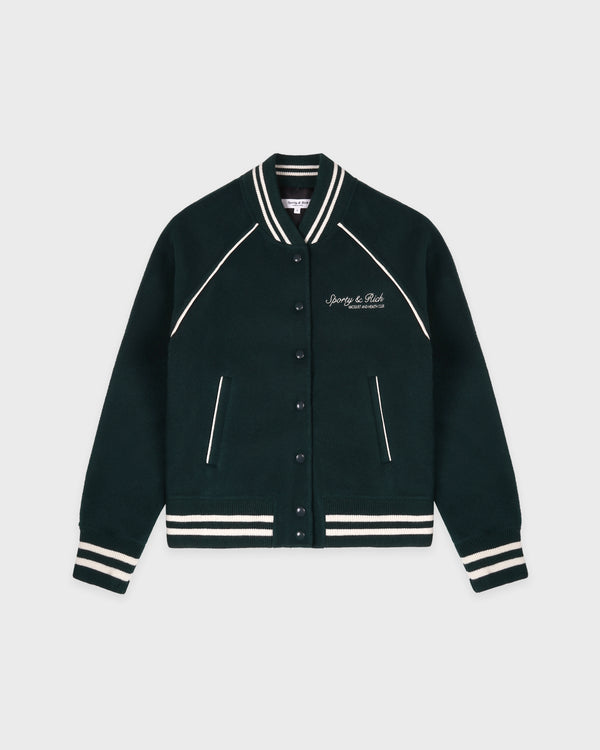 sporty & rich Syracuse Double Face Varsity Jacket - Forest/Ecru