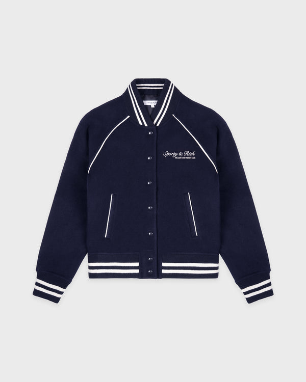 sporty & rich Syracuse Double Face Varsity Jacket - Navy/Ecru