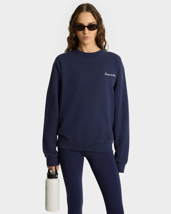 Sporty & Rich Syracuse Embroidered Crewneck - Navy/White