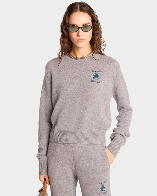 Sporty & Rich The Carlyle Crest Cashmere Trousers - Heather Gray/Forest