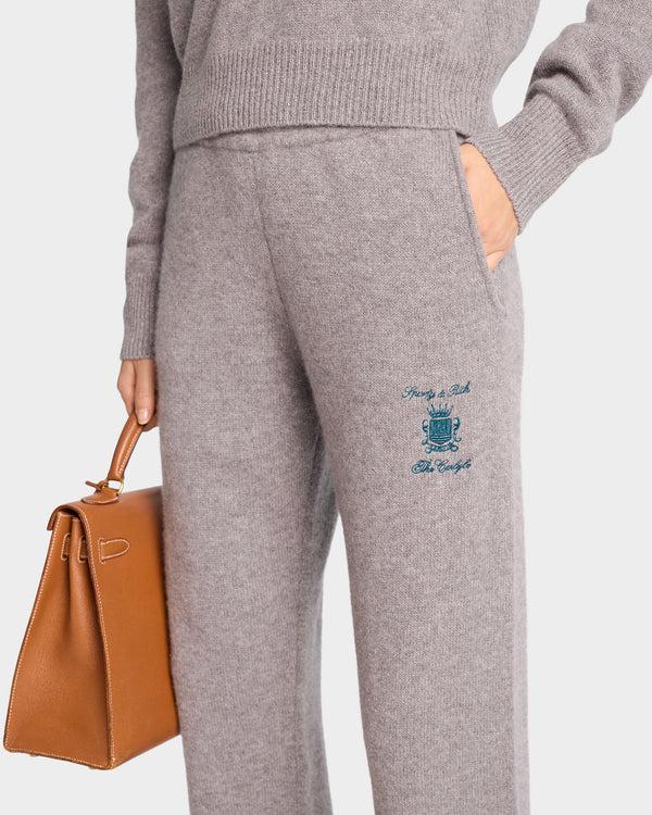 Sporty & Rich The Carlyle Crest Cashmere Trousers - Heather Gray/Forest