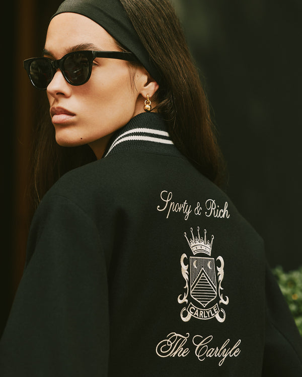 Sporty & Rich The Carlyle Crest Wool Varsity Jacket - Black/White