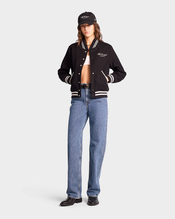 Sporty & Rich The Carlyle Crest Wool Varsity Jacket - Black/White