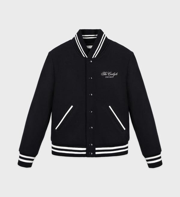 sporty & rich The Carlyle Crest Wool Varsity Jacket - Black/White