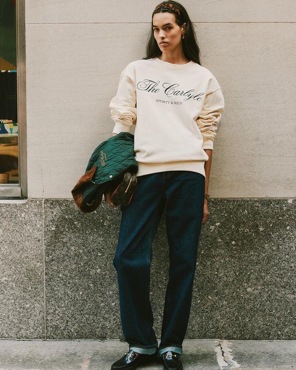 Sporty & Rich The Carlyle Script Crewneck - Cream/Forest