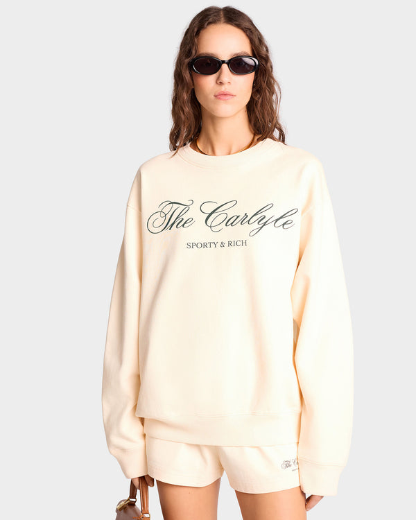 Sporty & Rich The Carlyle Script Crewneck - Cream/Forest