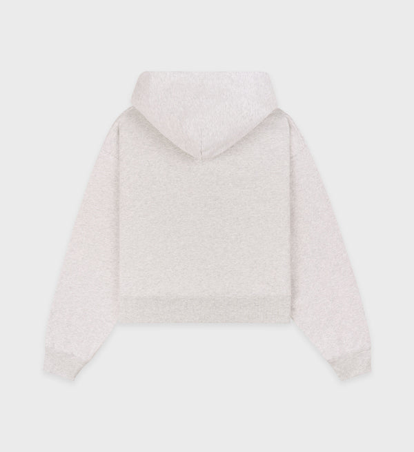 Sporty & Rich The Carlyle Script Cropped Zip Hoodie - Heather Gray/Forest