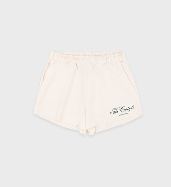 sporty & rich The Carlyle Script Disco Short - Cream/Forest