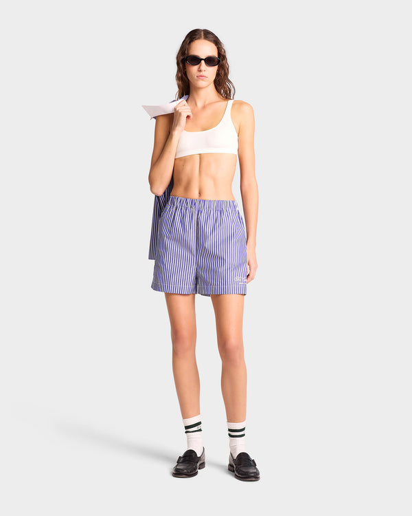Sporty & Rich The Carlyle Script Poplin Short - Navy Striped