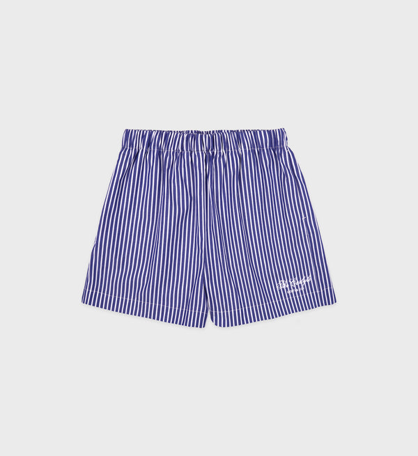 sporty & rich The Carlyle Script Poplin Short - Navy Striped