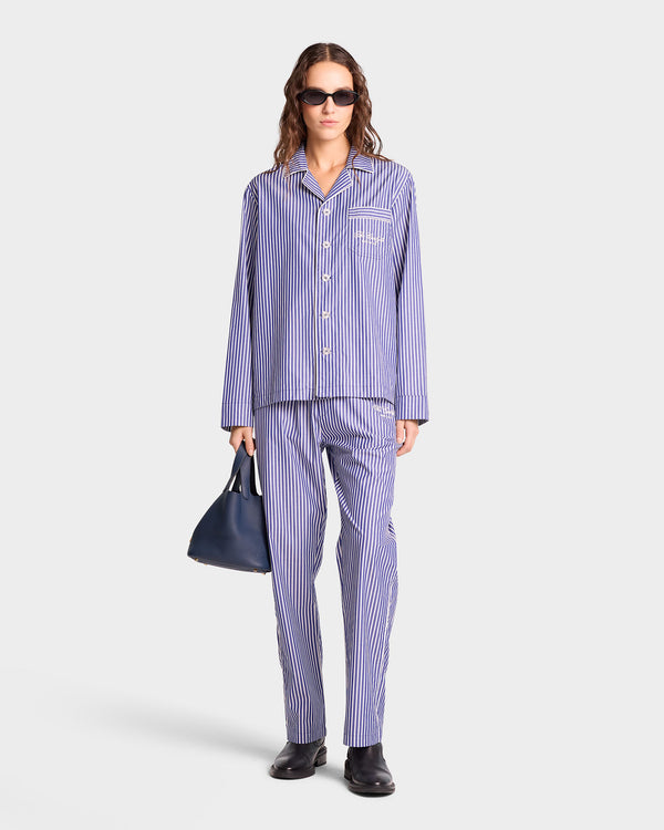 Sporty & Rich The Carlyle Script Pyjama Top - Navy Striped