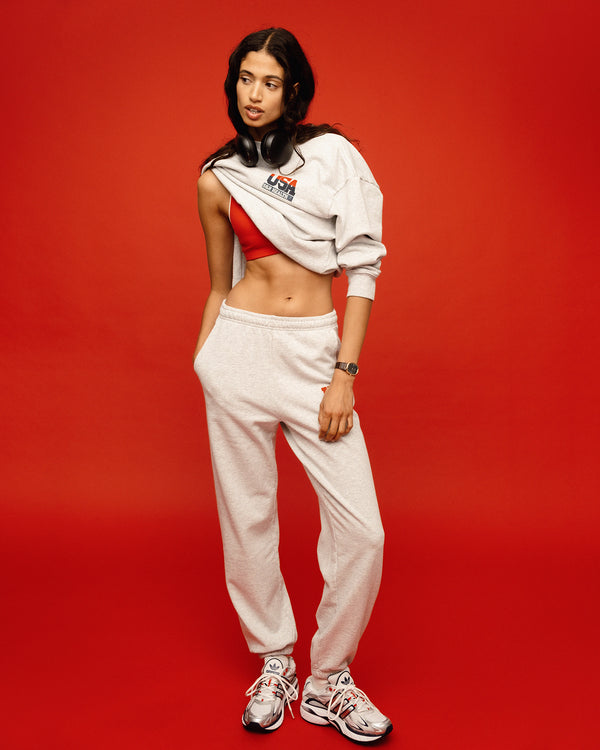 Sporty & Rich USA Sweatpant - Heather Gray/Navy/Sports Red