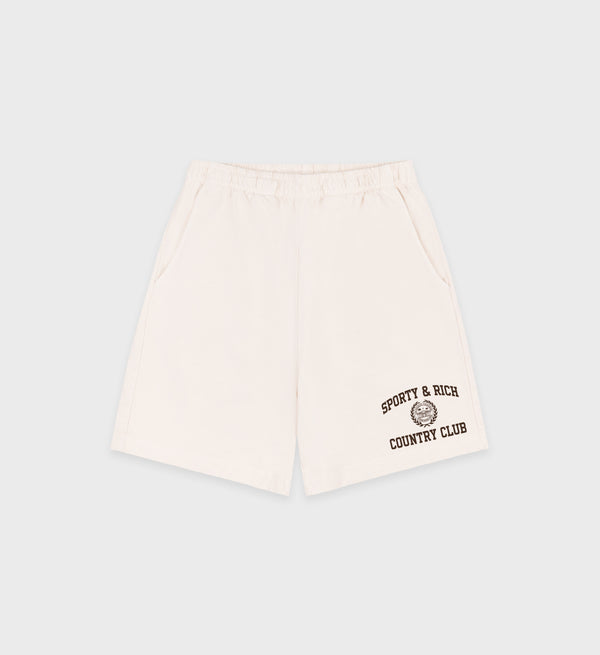 sporty & rich Varsity Crest Gym Short - Cream/Chocolate