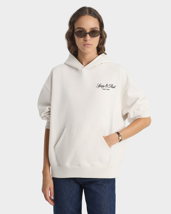 Sporty & Rich Vendome Script Embroidered Hoodie - Ecru/Chocolate