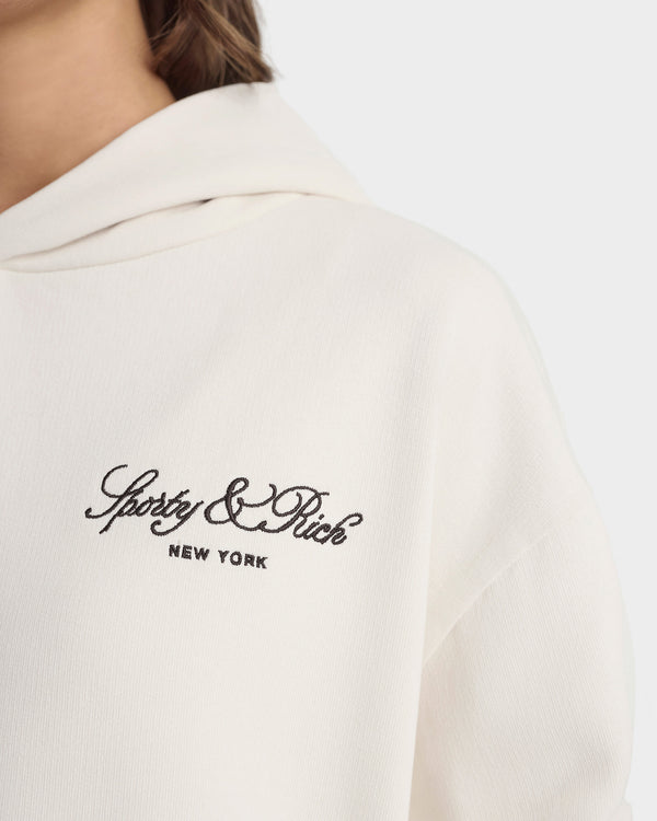 Sporty & Rich Vendome Script Embroidered Hoodie - Ecru/Chocolate