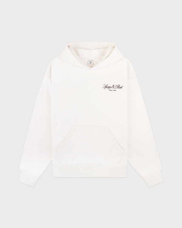 sporty & rich Vendome Script Embroidered Hoodie - Ecru/Chocolate