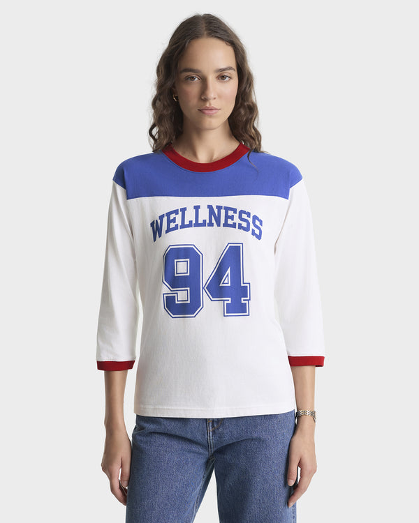 Sporty & Rich Wellness 94 Long Football Tee - White/Ruby/Team Blue