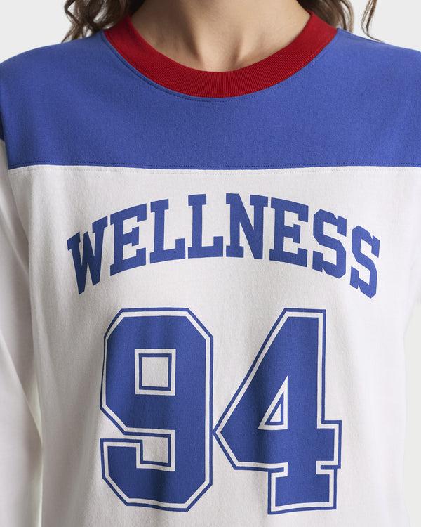 Sporty & Rich Wellness 94 Long Football Tee - White/Ruby/Team Blue