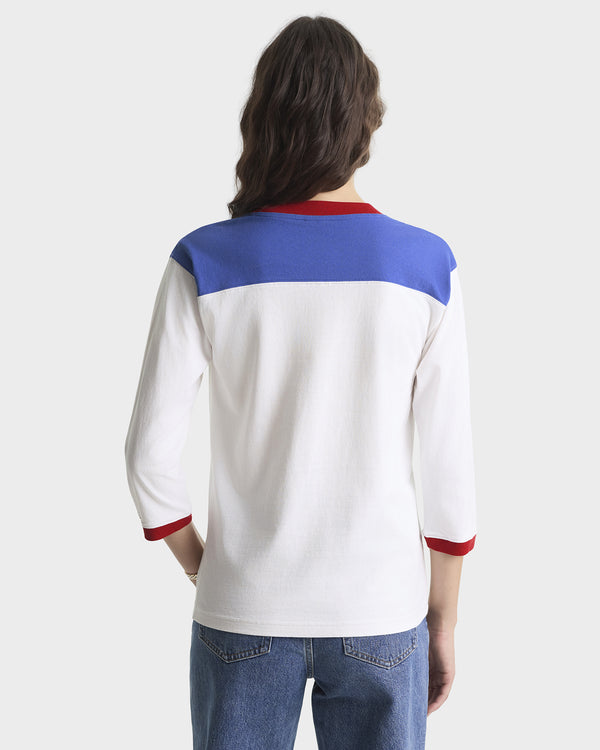 Sporty & Rich Wellness 94 Long Football Tee - White/Ruby/Team Blue