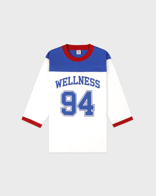 sporty & rich Wellness 94 Long Football Tee - White/Ruby/Team Blue