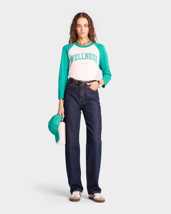 Sporty & Rich Wellness Ivy Baseball Tee - White/Spring Green