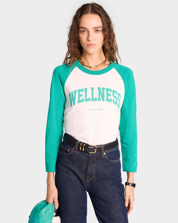 Sporty & Rich Wellness Ivy Baseball Tee - White/Spring Green