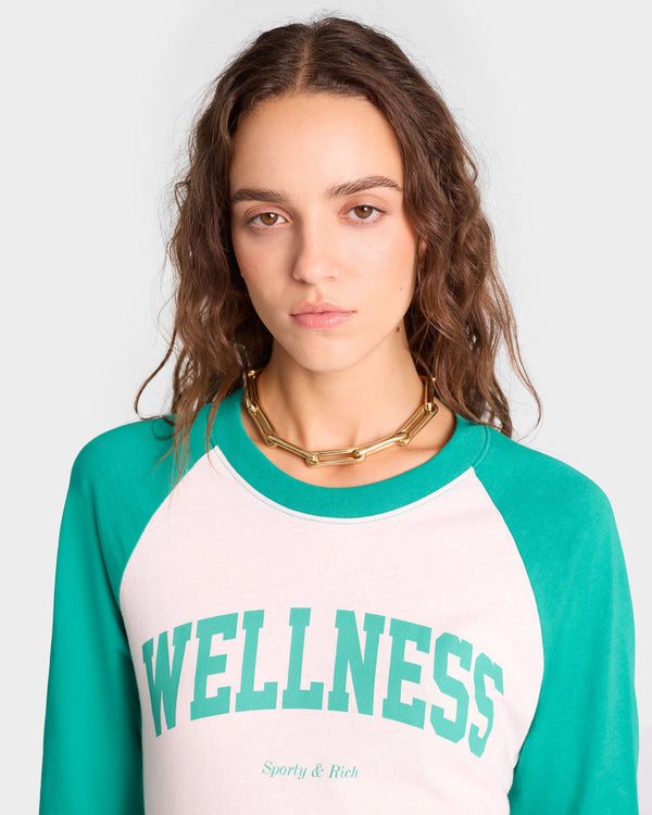 Sporty & Rich Wellness Ivy Baseball Tee - White/Spring Green