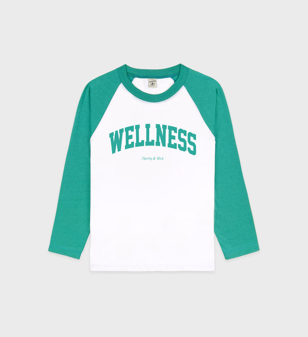 sporty & rich Wellness Ivy Baseball Tee - White/Spring Green