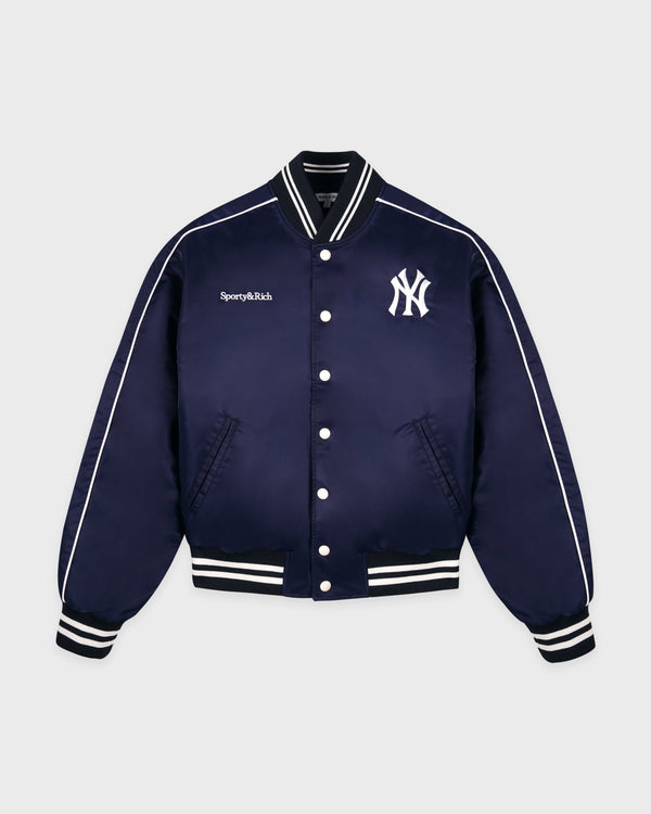 sporty & rich Yankees Curve Nylon Varsity Jacket - Navy/White