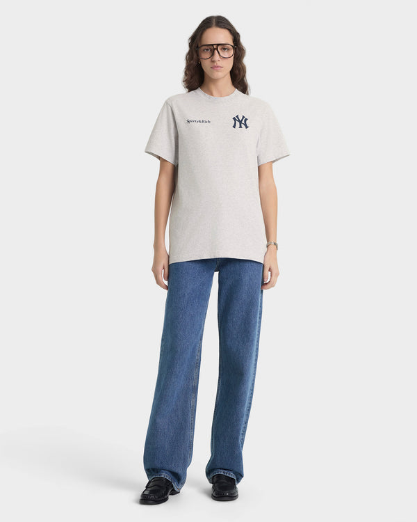 Sporty & Rich Yankees Curve T-Shirt - Heather Gray/Navy