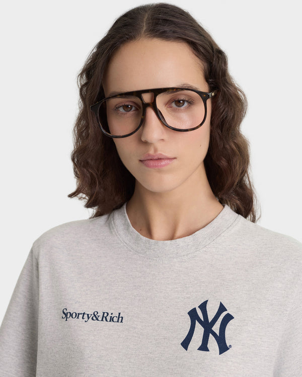 Sporty & Rich Yankees Curve T-Shirt - Heather Gray/Navy