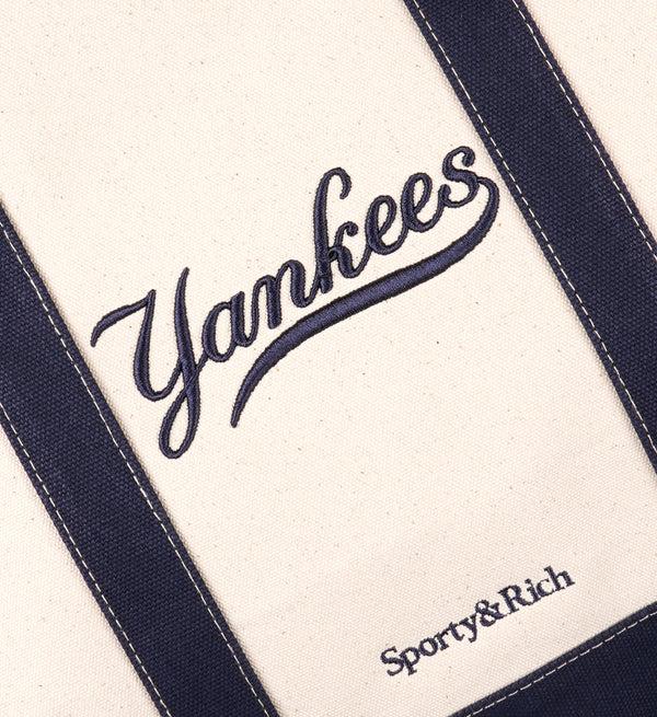 Sporty & Rich Yankees Curve Tote Bag - Natural/Dark Navy