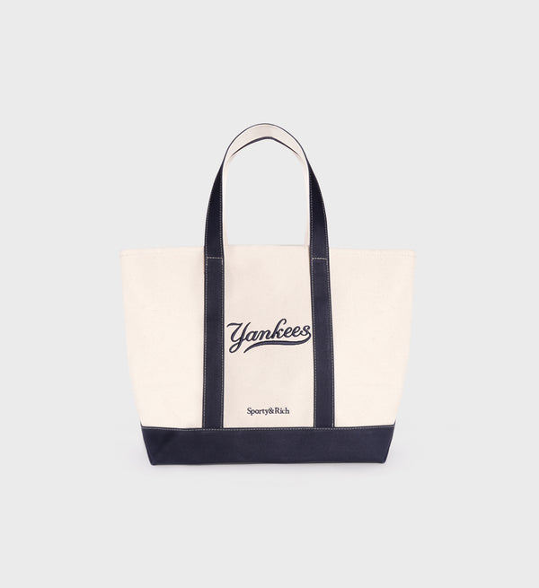 sporty & rich Yankees Curve Tote Bag - Natural/Dark Navy