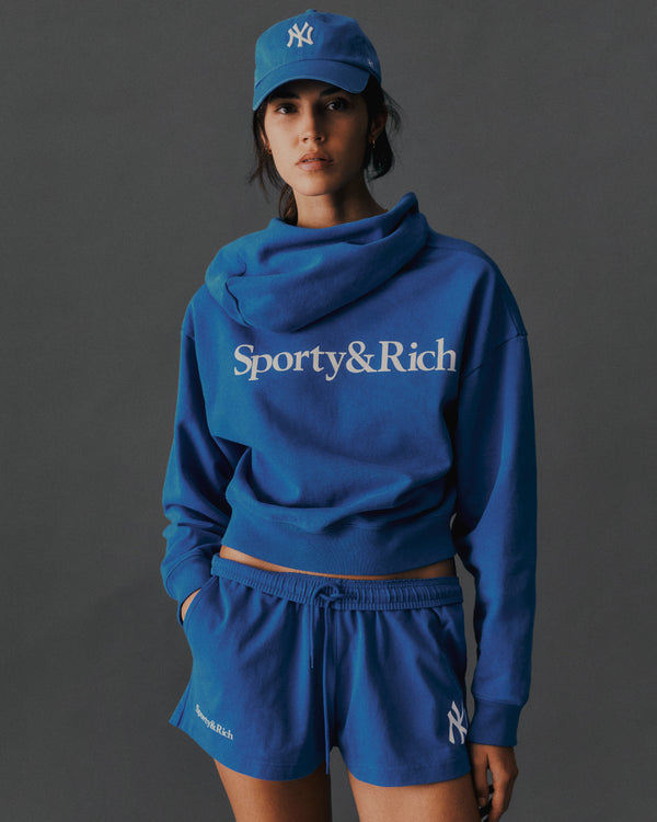 Sporty & Rich Yankees Serif Cropped Zip Hoodie - Team Blue/White