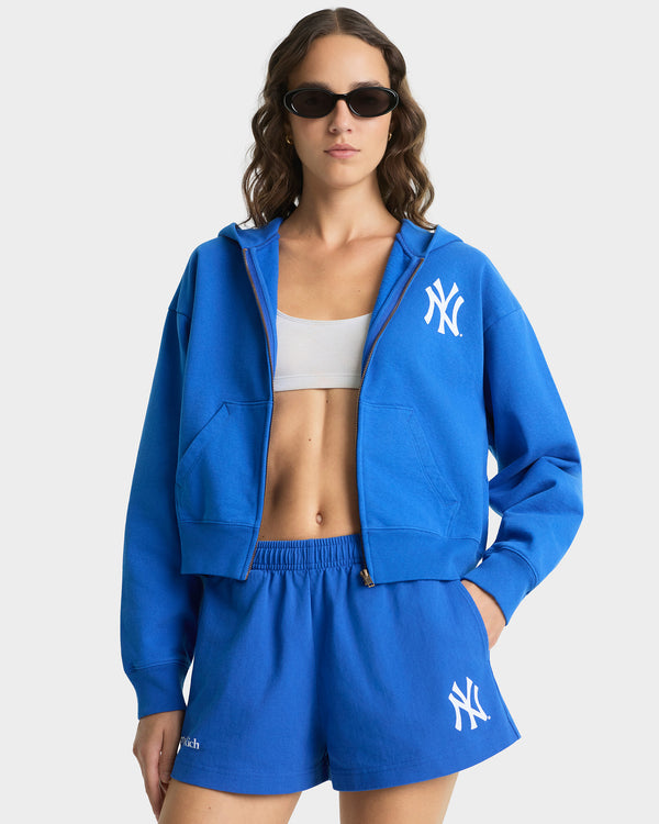 Sporty & Rich Yankees Serif Cropped Zip Hoodie - Team Blue/White