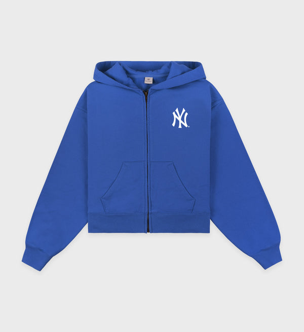sporty & rich Yankees Serif Cropped Zip Hoodie - Team Blue/White