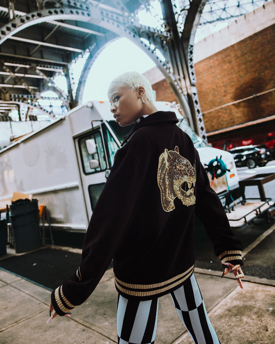 Sprayground A.I.9 AFRICAN INTELLIGENCE GUILDED LEOPARD - SANDFLOWER COLLAB VARSITY JACKET