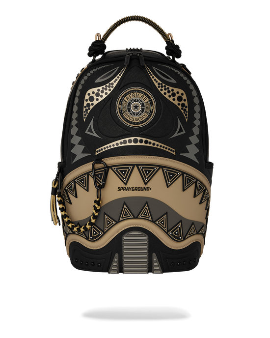 sprayground A.I. AFRICAN INTELLIGENCE SHARKS OF THE GOLD OCEAN BACKPACK - SANDFLOWER COLLAB