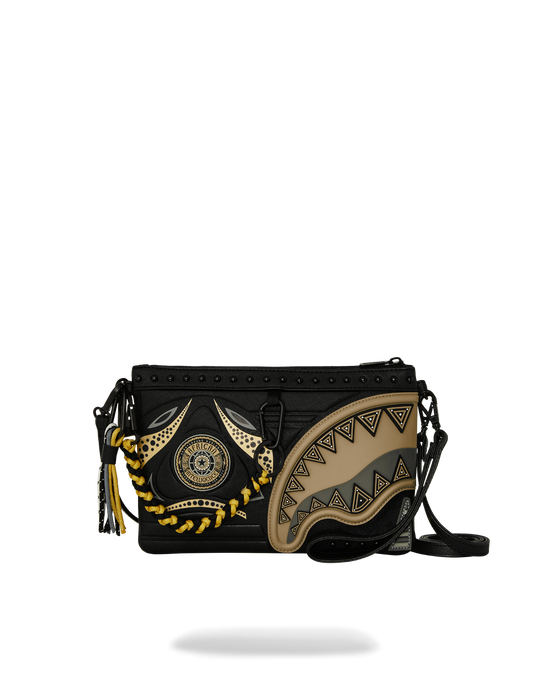 sprayground A.I. AFRICAN INTELLIGENCE SHARKS OF THE GOLD OCEAN CROSSOVER CLUTCH - SANDFLOWER COLLAB