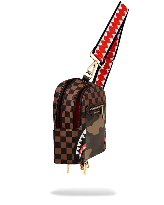 Sprayground EXTERIOR GOLD ZIP POCKET SHARKS IN PARIS BACKPACK SLING