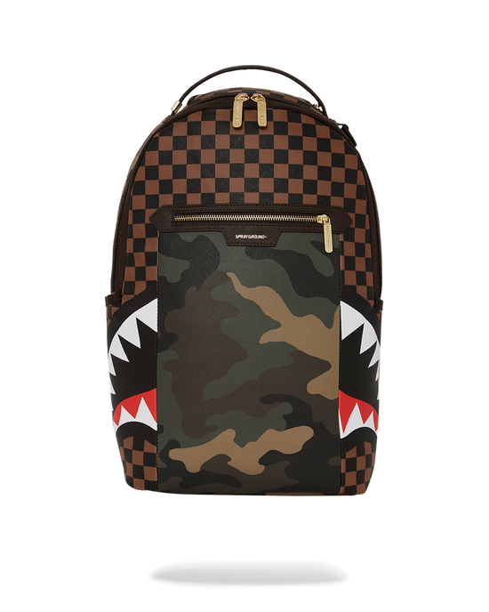 sprayground EXTERIOR GOLD ZIP POCKET SHARKS IN PARIS BACKPACK (DLXV)