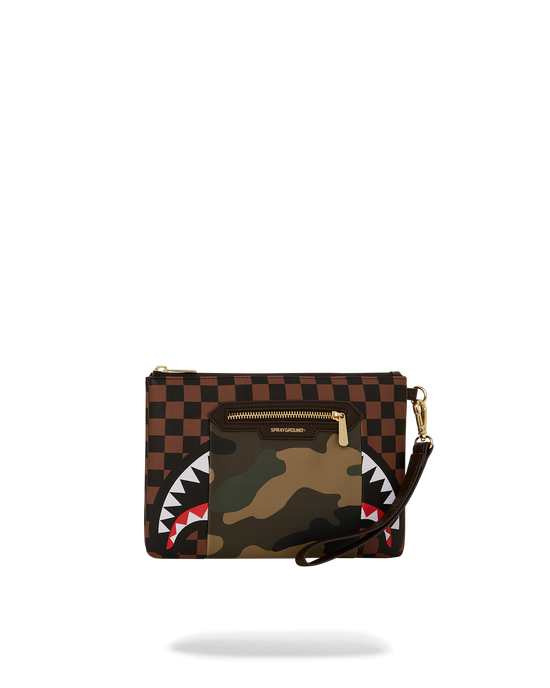Sprayground EXTERIOR GOLD ZIP POCKET SHARKS IN PARIS CROSSOVER CLUTCH