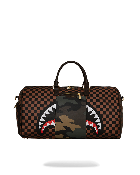 sprayground EXTERIOR GOLD ZIP POCKET SHARKS IN PARIS DUFFLE
