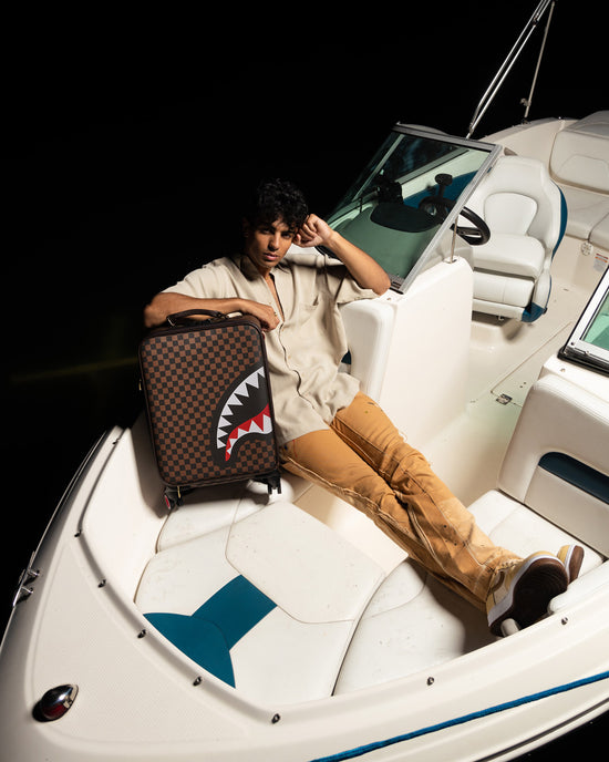 Sprayground EXTERIOR GOLD ZIP POCKET SHARKS IN PARIS JETSETTER CARRY-ON LUGGAGE