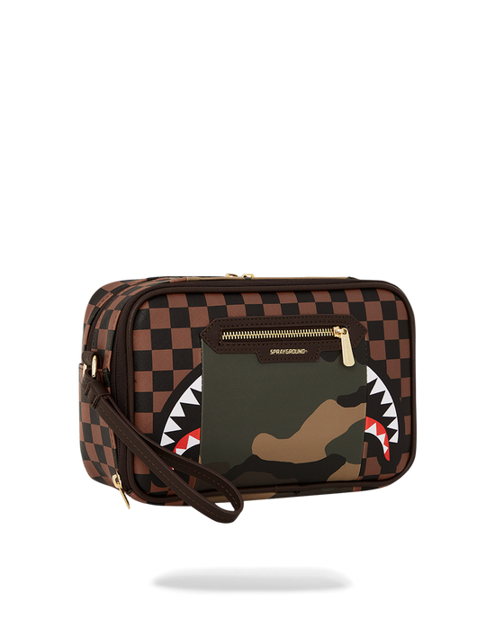 Sprayground EXTERIOR GOLD ZIP POCKET SHARKS IN PARIS TOILETRY BRICKSIDE BAG