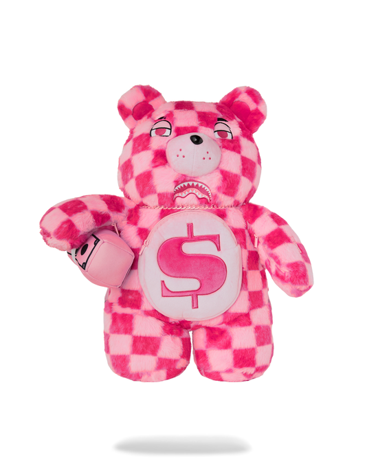 sprayground FURZILLA SHARK (PINK CHECK) MONEYBEAR BACKPACK
