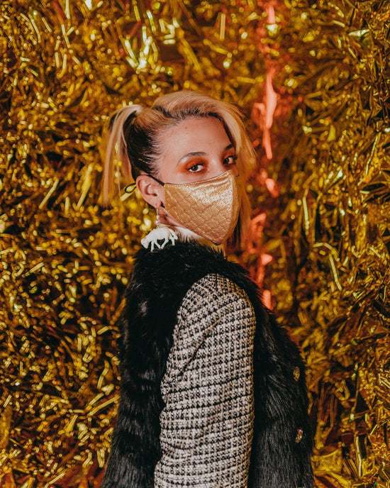 Sprayground GOLD MONEY PATTERN VEGAN LEATHER FACE MASK