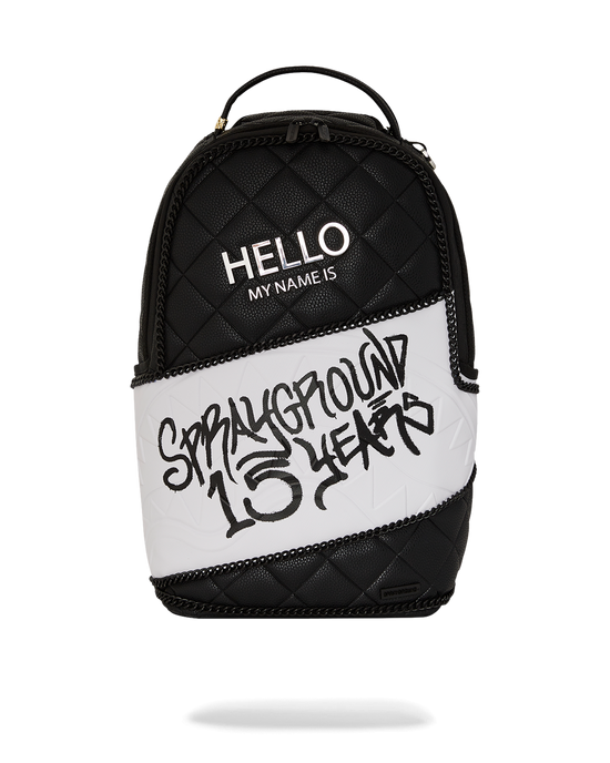 sprayground HELLO MY NAME IS 15 YEARS QUILTED BACKPACK (SUPER RARE)